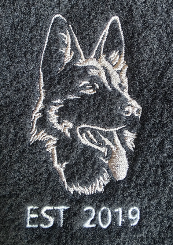 Embroidered outline of our German Shepherd